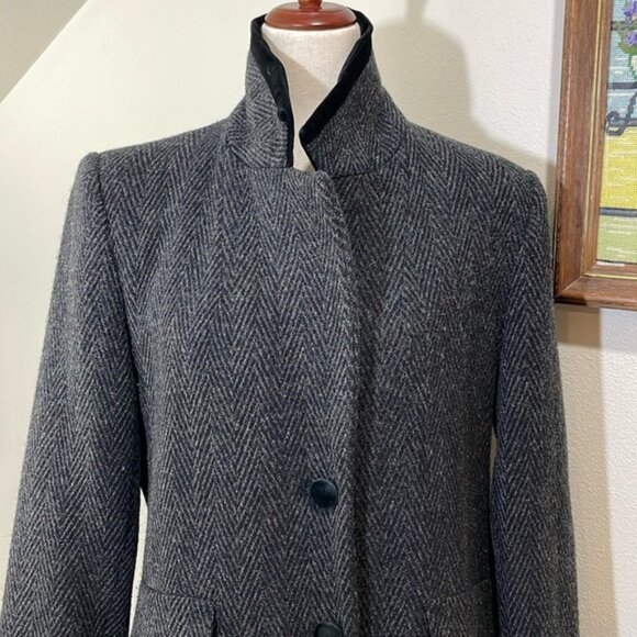 Stunningly Beautiful Wool Velvet Coat Long Made in the USA Dark Gray/Black Sz 8 - Picture 3 of 16